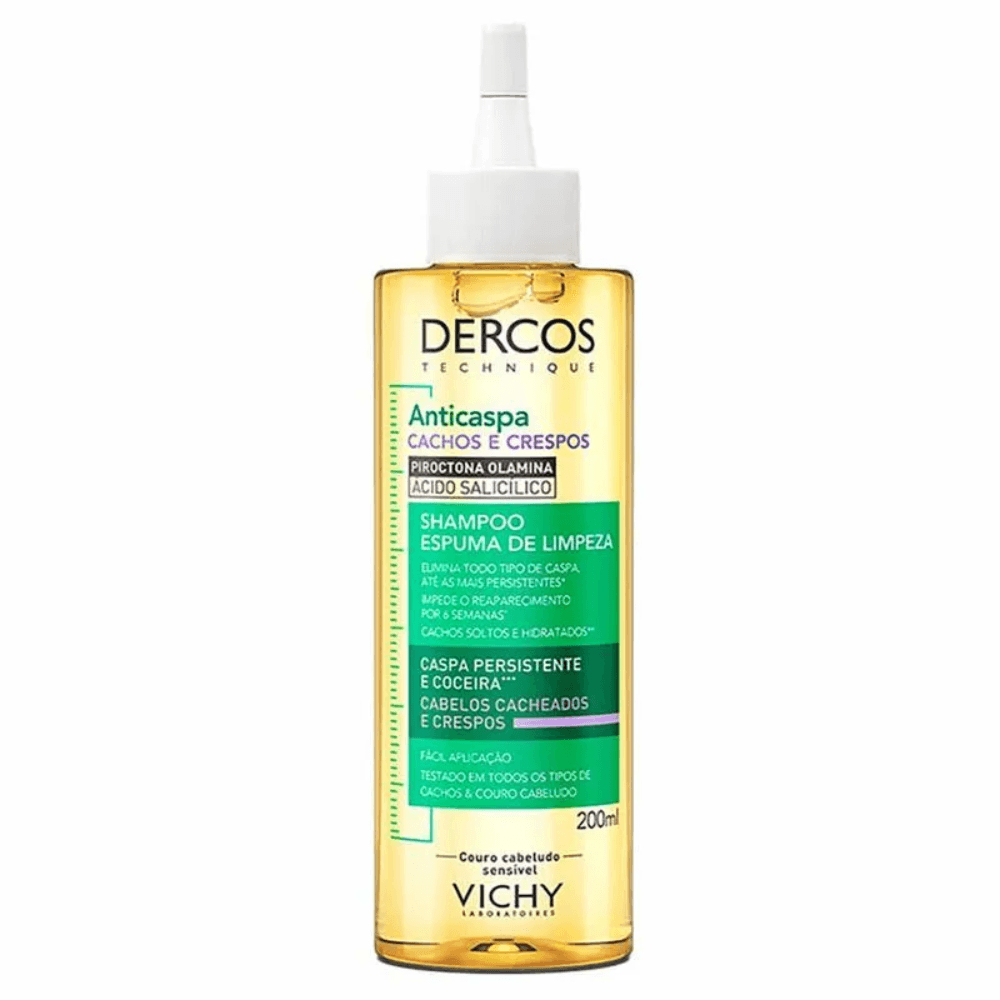 Dercos Shampoo Anticaspa Cachos e Crespos Espuma de Limpeza Vichy 200ml